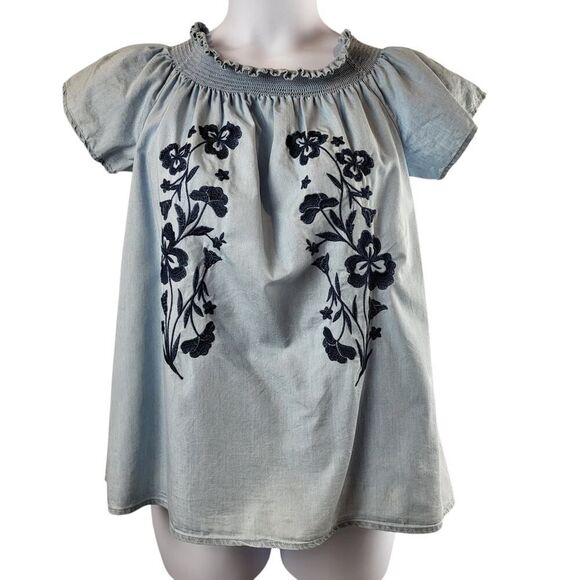 NEW Love Tree Plus Size 1X Blue Cotton Blouse Embroidered On & Off Shoulder - Picture 3 of 13